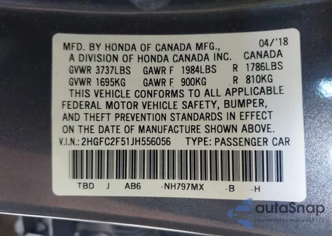 2018 Honda Civic Lx from USA, damaged, VIN 2HGFC2F51JH556056